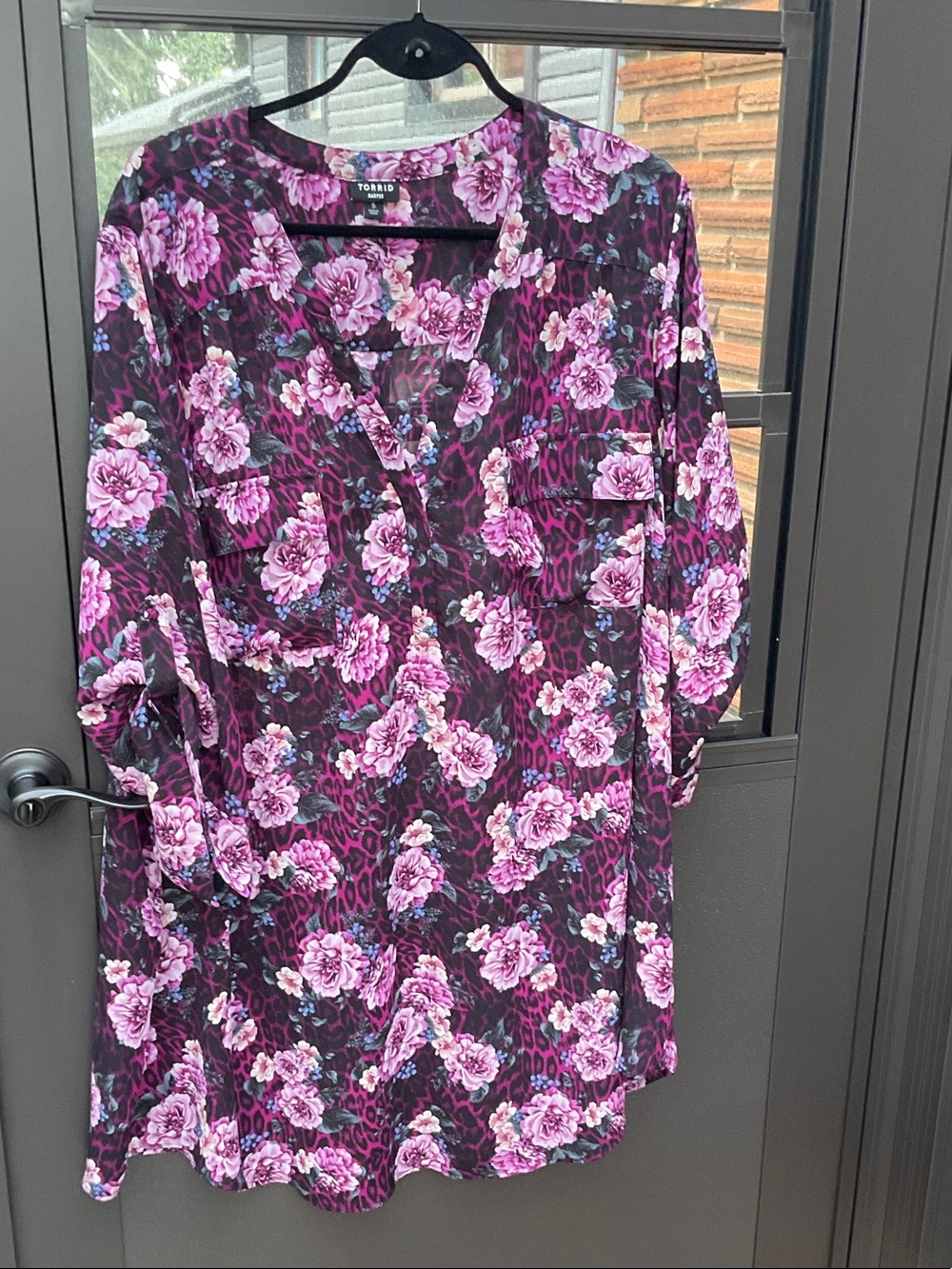 torrid Dark Purple & Pink Floral Long Sleeve Tunic Dress